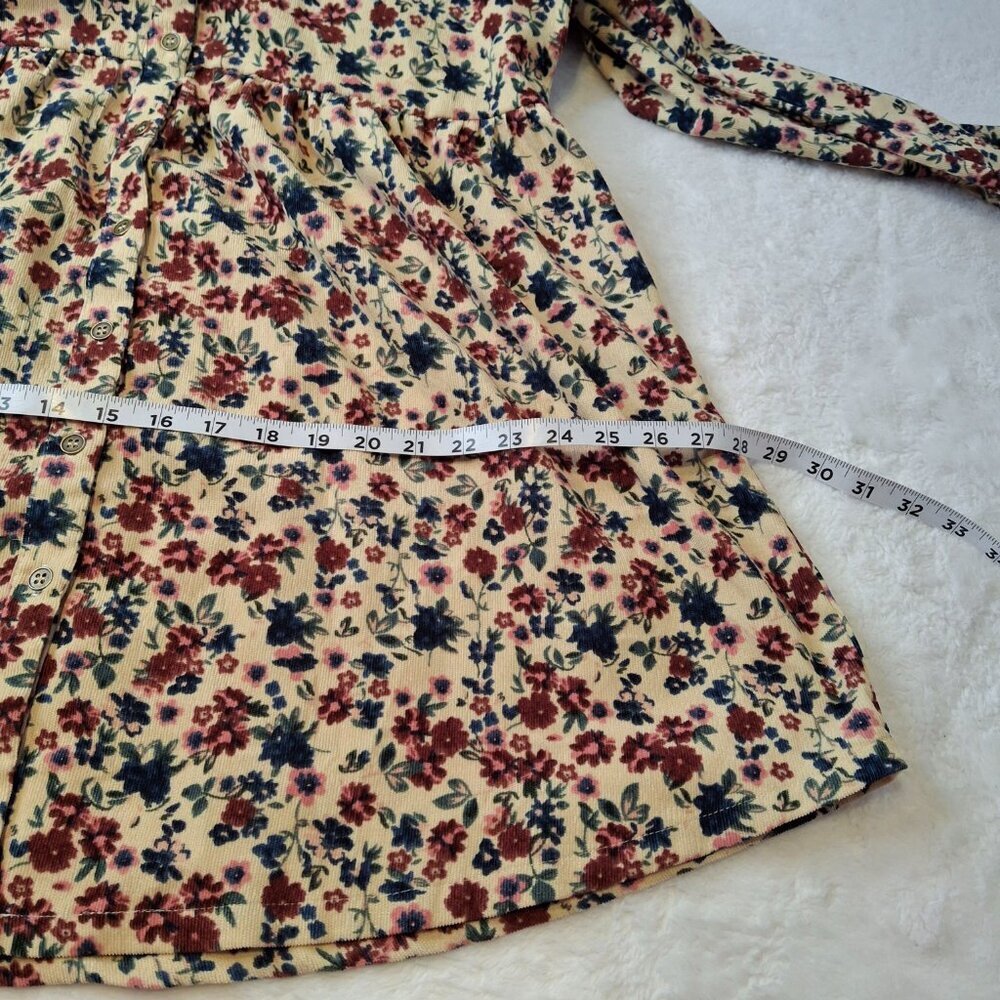 Umgee Floral Corduroy Dress Sz S Button Front Babydoll Western Boho Cowgirl - Picture 14 of 16